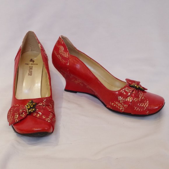 *3 For $25* Sunlover Red/Gold Square Toe Wedge